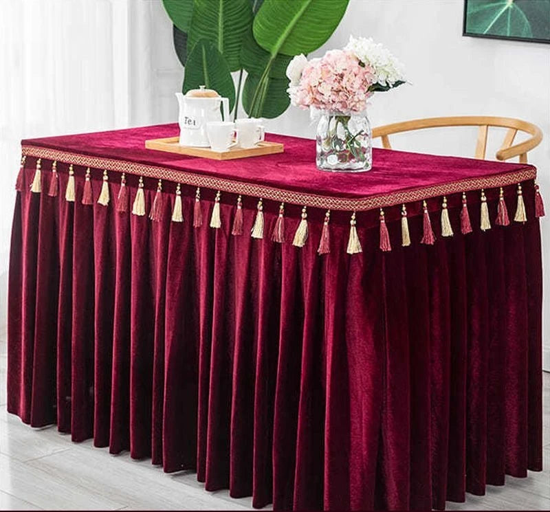 jupe table velours rouge blanc vert foncé gris violet classique réutilisable maison mariage banquet