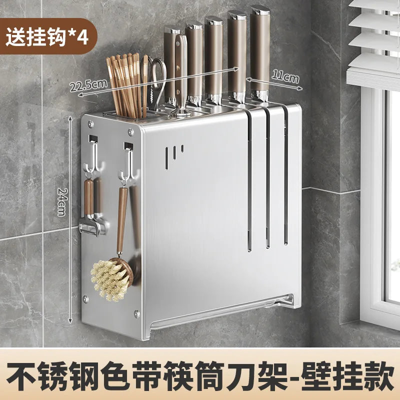 porte couteaux moderne bloc argenté fixe mur vis couteaux scie brosse étiquettes français