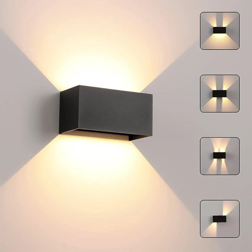 lampe murale led moderne noire ip65 verre trempé ajustable 24w 200mm