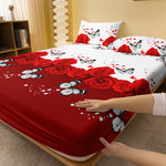 lit drap floral papillons roses rouges blancs coeurs romantiquesetSize 138x190cm 153x203cm
