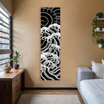 décoration murale moderne vague stylisée soleil stylisé texte japonais opaque rouge noir blanc chambre
