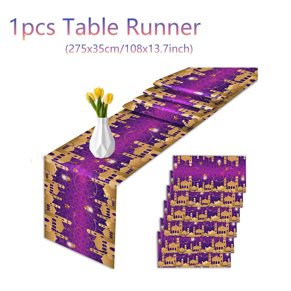 nappes chemins table motifs islamiques ramadan decoratives festives or bleu marine violet emeraude rouge