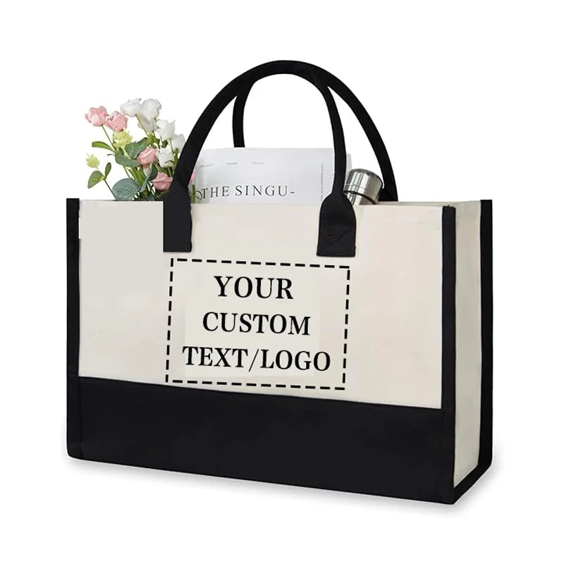 sac main toile blanc noir personnalisable logo respectueux environnement multifonctionnel moderne minimaliste poignées détachables