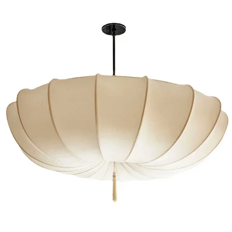 Suspension lumineuse moderne plissée beige clair lumière froide neutre chaude salon chambrehôtel