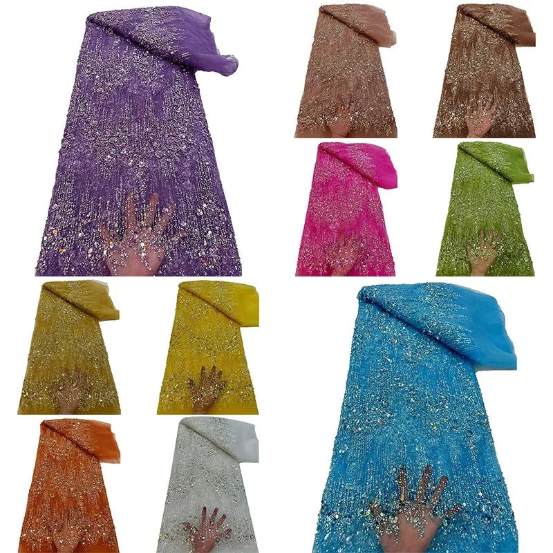 tissu brodé paillettes violet marron rose jaune vert bleu élégant festif 90x125cm translucent