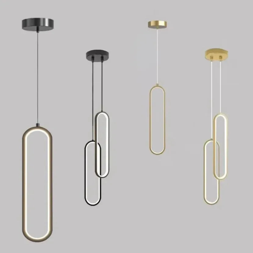Suspension lumineuse moderne forme pince papier noir or câble suspendu interrupteur tactile