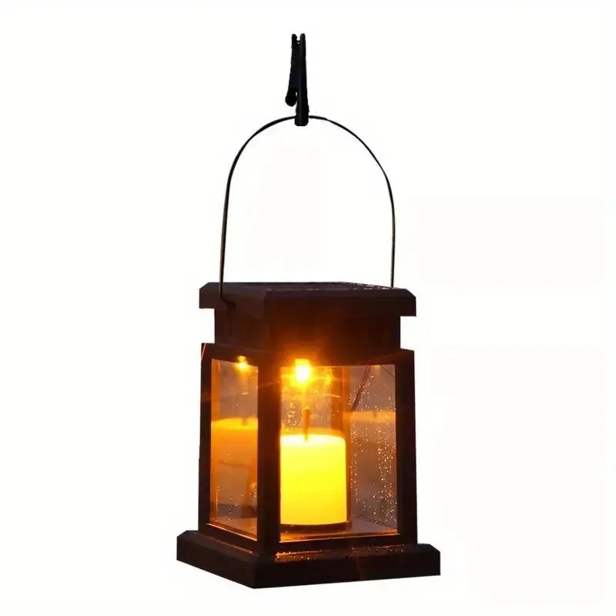 Lanterne solaire contemporaine noire transparente extérieur jardin bougie LED clips autoinstallation