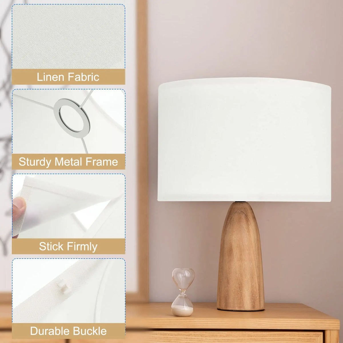 abat jour moderne blanc toile lin hauteur 18cm diamètre 42cm anneau métallique fixations