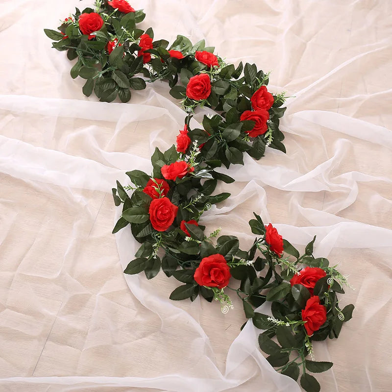 guirlande florale artificielle rose blanche verte mariage anniversaire décoration intérieure naturelle
