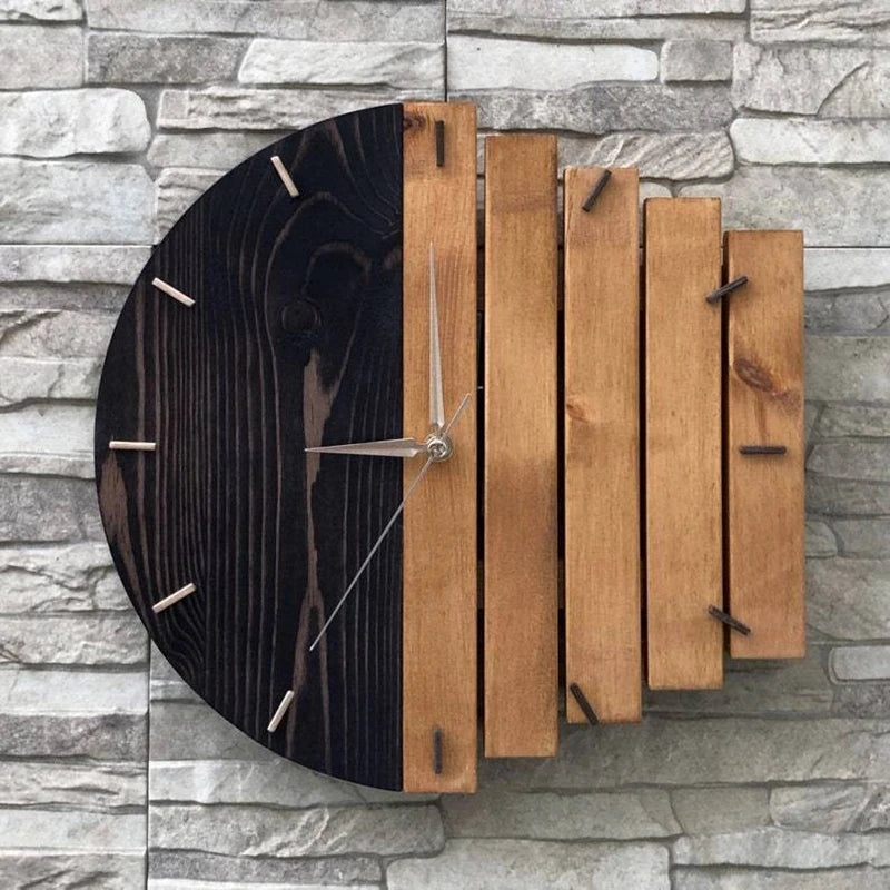 horloge murale bois abstraite moderne visage unique fixations sans tic tac