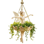 cache pot suspendu résine feuilles vertes figurine sirène classique romantique oiseau doré decoration plantes