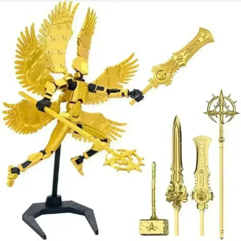 figurine articulée violet bleu noir vert épées trident accessoires main fantastique médiéval