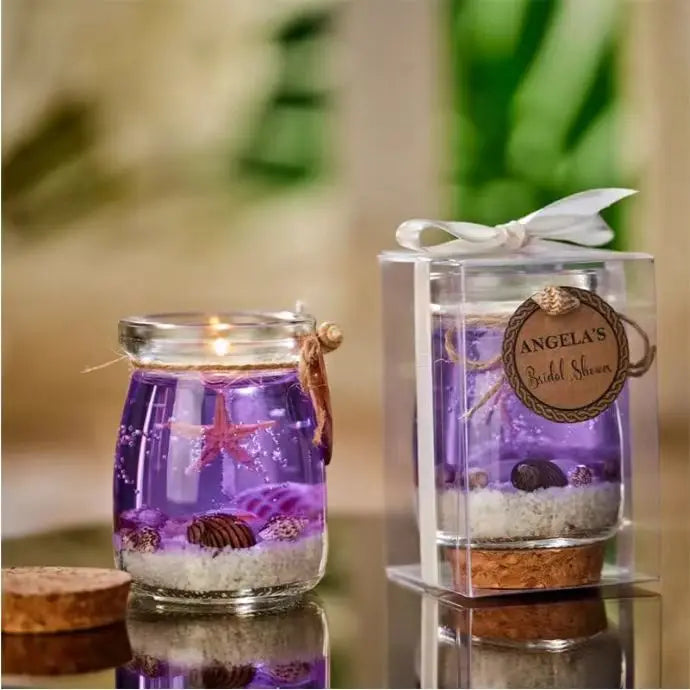 bougie verre étoiles mer coquillages sable transparent rose anniversaire mariage noël festive