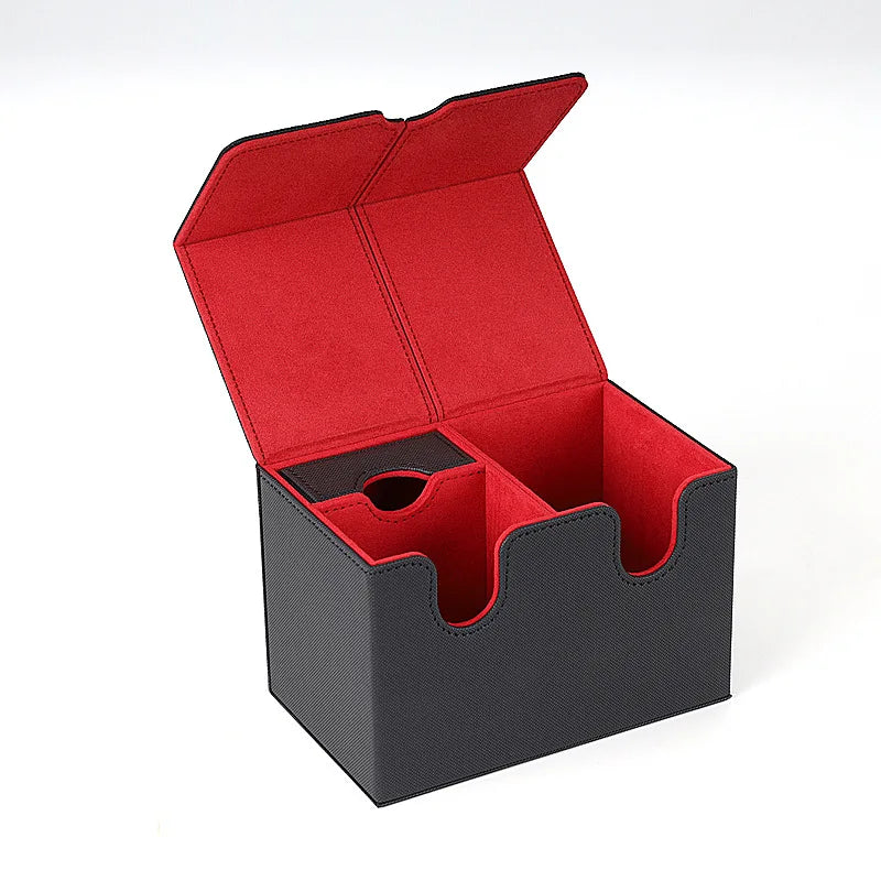 boîte rangement cartes jeu noir rouge texture tissée moderne zippée TOPSON