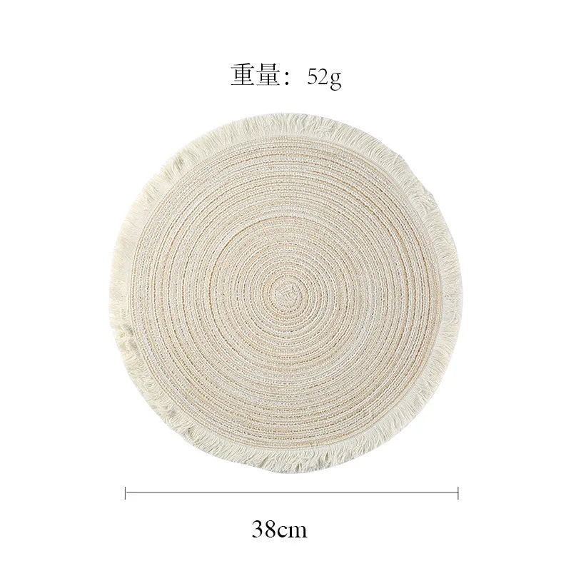 lot sets table ronds coton tressé vert gris beige motif spirale