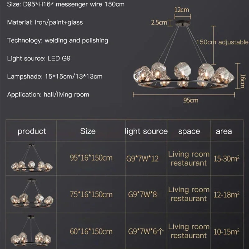 suspension lumineuse moderne scandinave ampoules led noir transparent