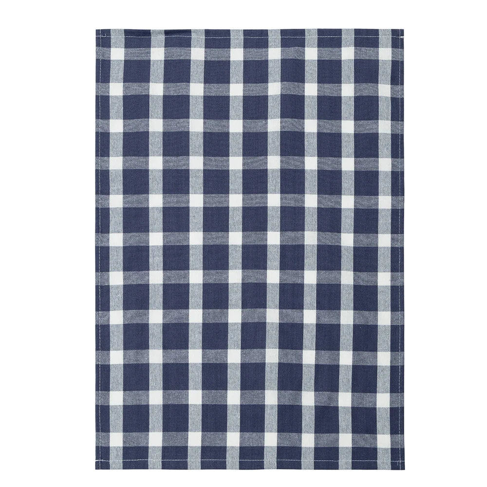 serviettes cuisine coton bleu marine blanc carreaux rayures classiques 45x70cm ensemble 1/5 pièces