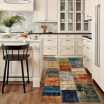 tapis moderne patchwork imprimé bleu vert orange gris polyester résistant intérieur salon chambre