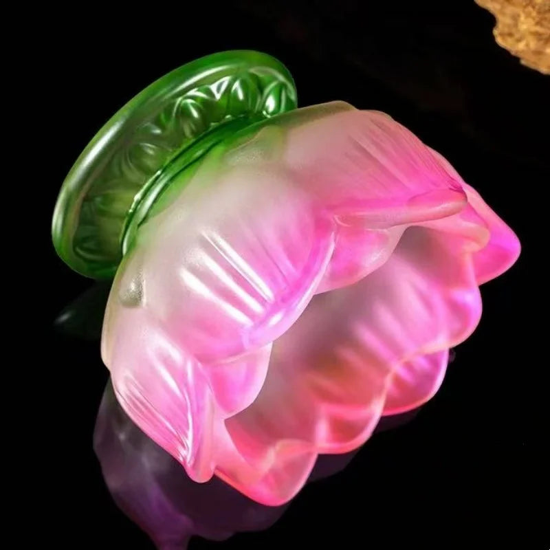 bougeoir artisanal fleur lotus sculptée bougie rouge couleur rose jaune vert bleu