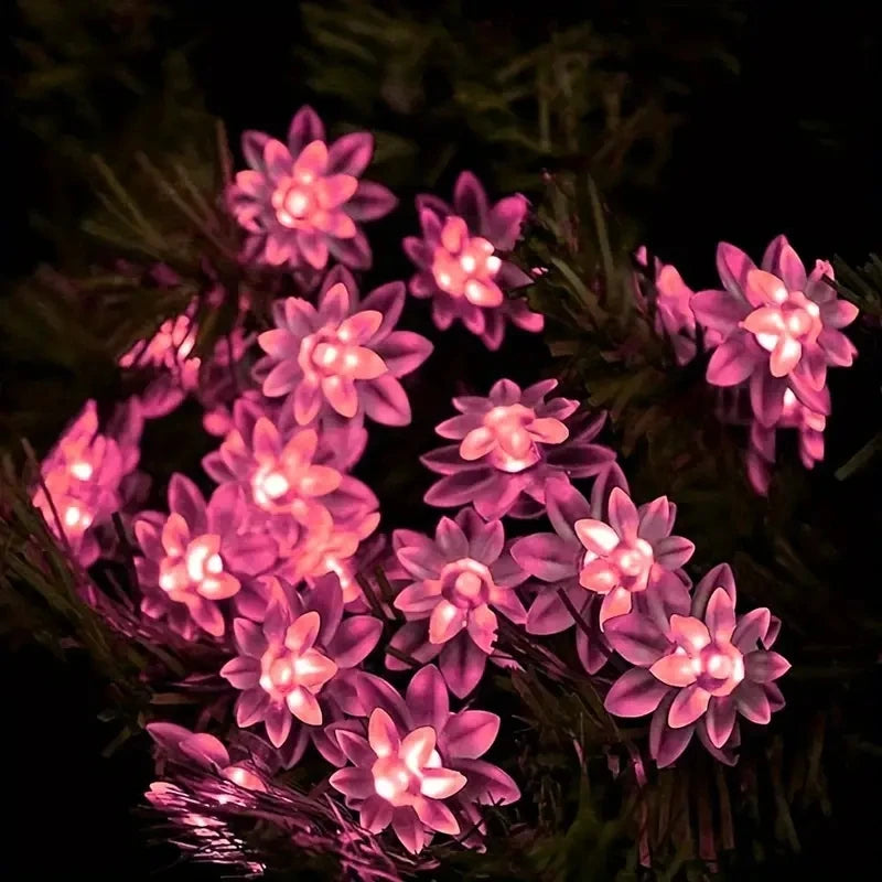 guirlande lumineuse solaire violet blanc fleurs stylisées moderne piquet ajustableextérieur décoration vacances led ip65