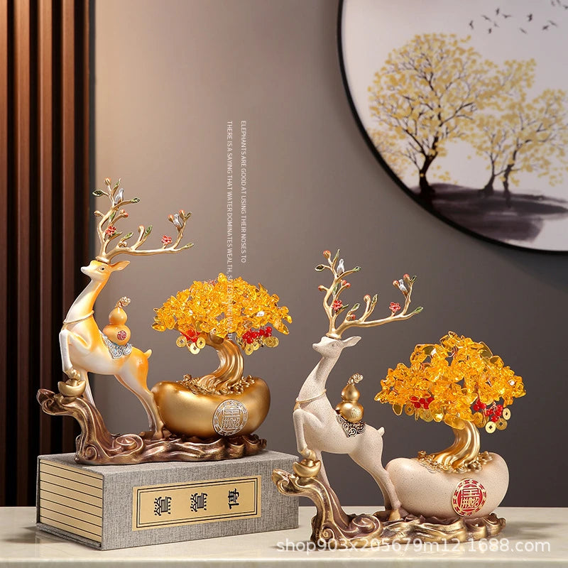statuette décorative résine animale motifs floraux ornements métalliques beige doré rouge art déco
