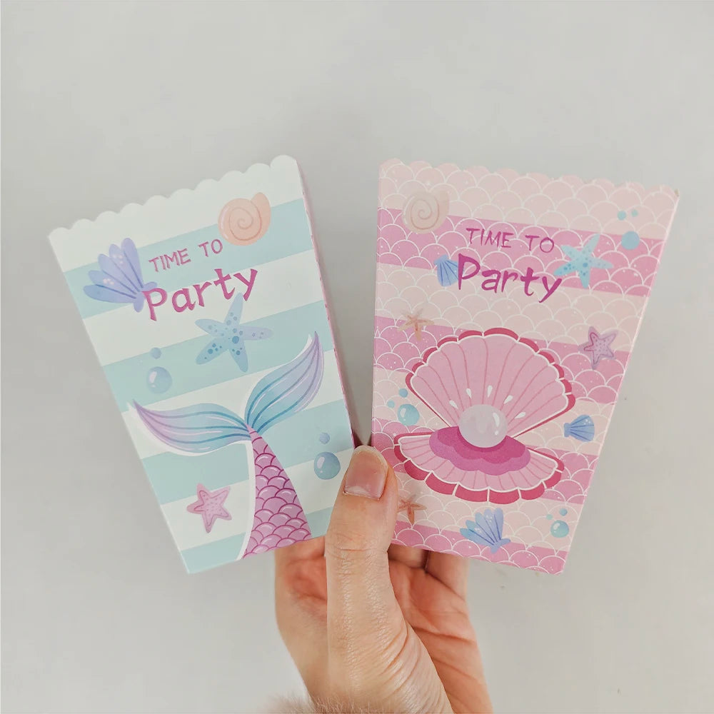 boîtes popcorn papier sirène bleu rose blanc fête anniversaire mariage poissons bulles