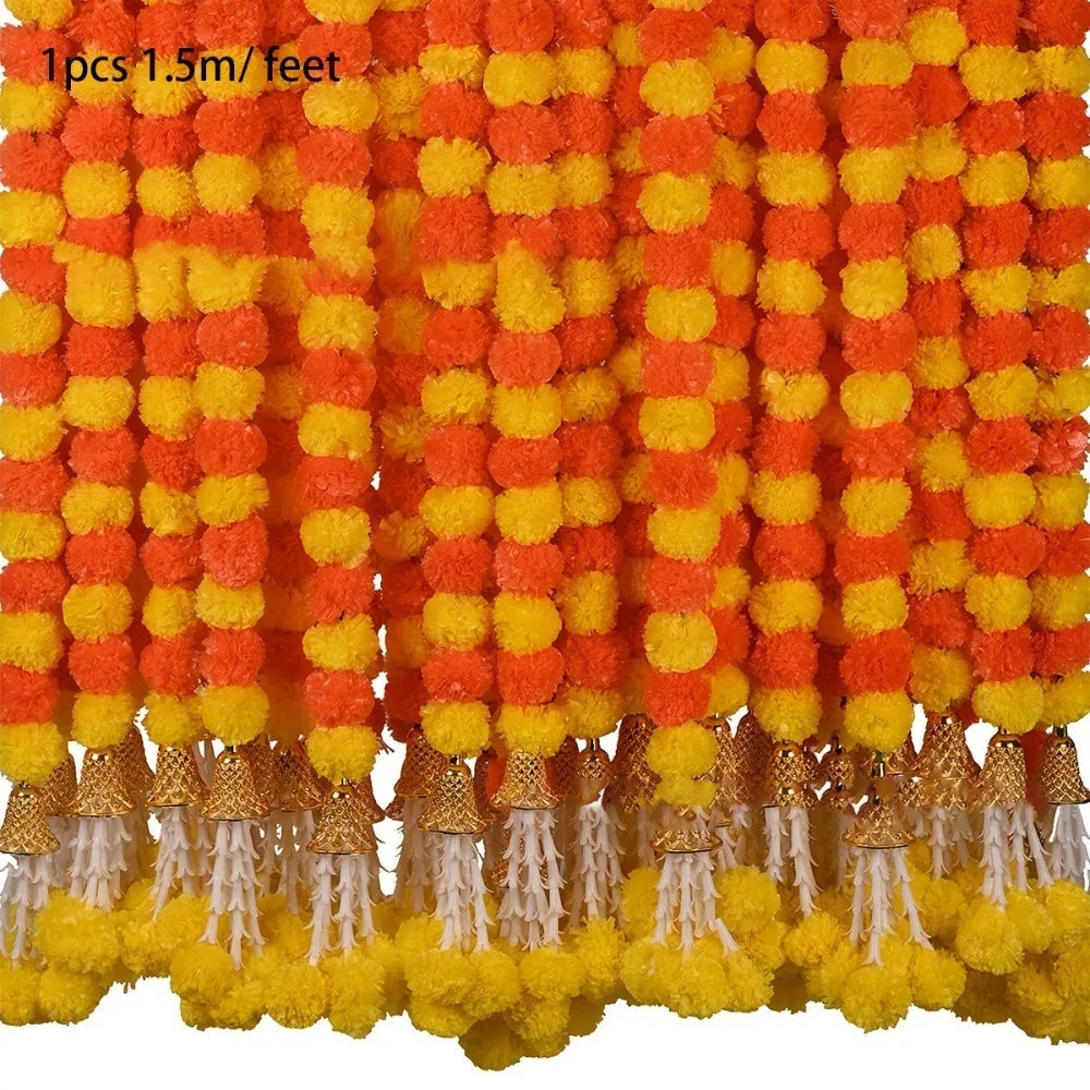 guirlande fleurs artificielles jaunes oranges décoration événement festive indienne lumière led