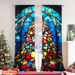rideau multicolore arbre noël motifs géométriques moderne opacité polyester deux panneaux