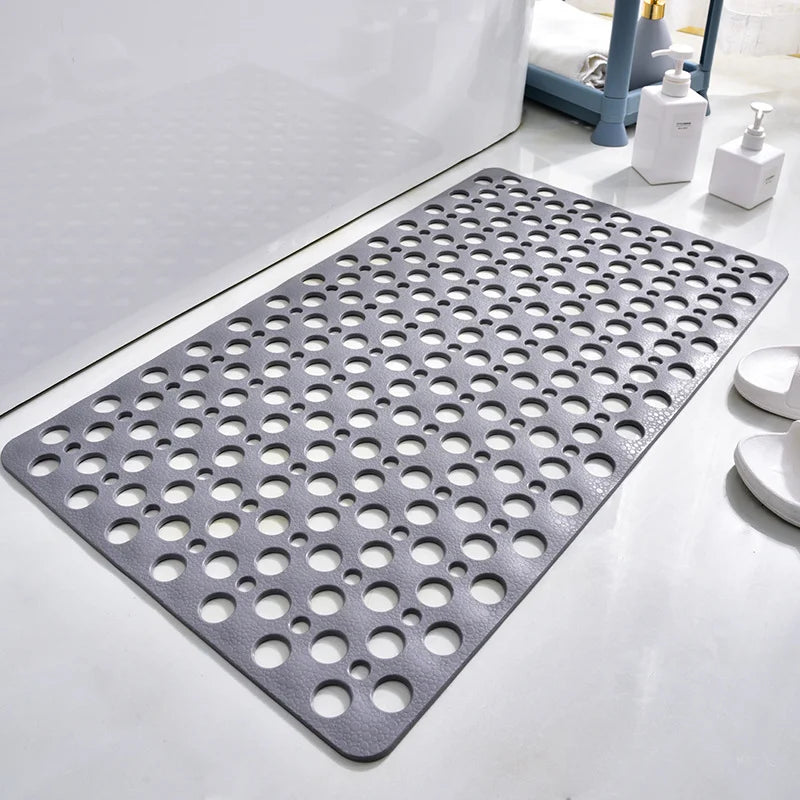 tapis douche moderne perforations anti dérapage ventouse salle bain pvc gris trou rond drainage