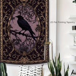 tapisserie gothique corbeau noir violet beige motif floral ornemental rectangle lavable maison chambre studio