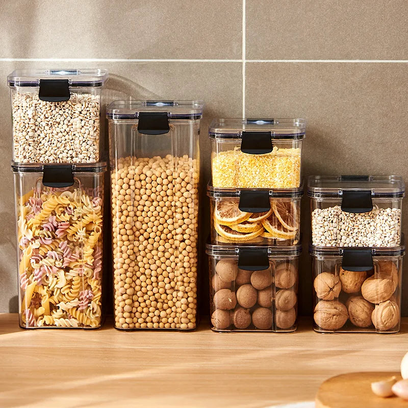 boîtes rangement hermétiques transparentes poignées noires qualité alimentaire plastique moderne pratique