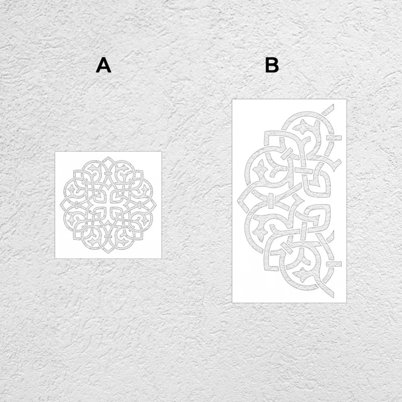 Stencil géométrique blanc brun artisanal décoration peinture murale adhésif 30cm 60cm 50cm