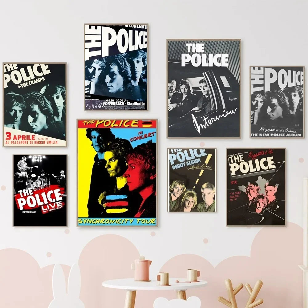 affiche vintage rock groupe police noir blanc bleu jaune salon chambre kawaii déco