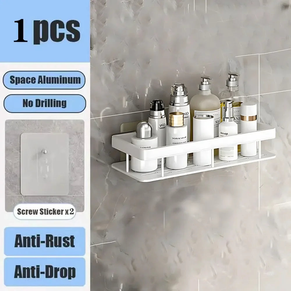 étagère murale aluminium noir contemporaine clips magnétiques rangement salle bain douche toilettes multifonctionnelle fixations