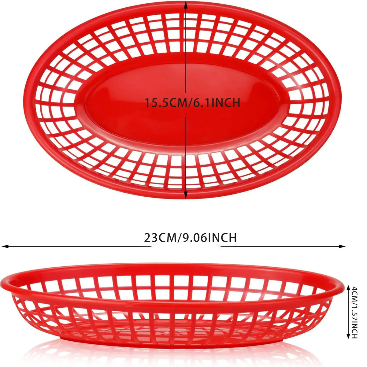 paniers ovales plastique rouge noir grille service alimentaire party trays restaurants