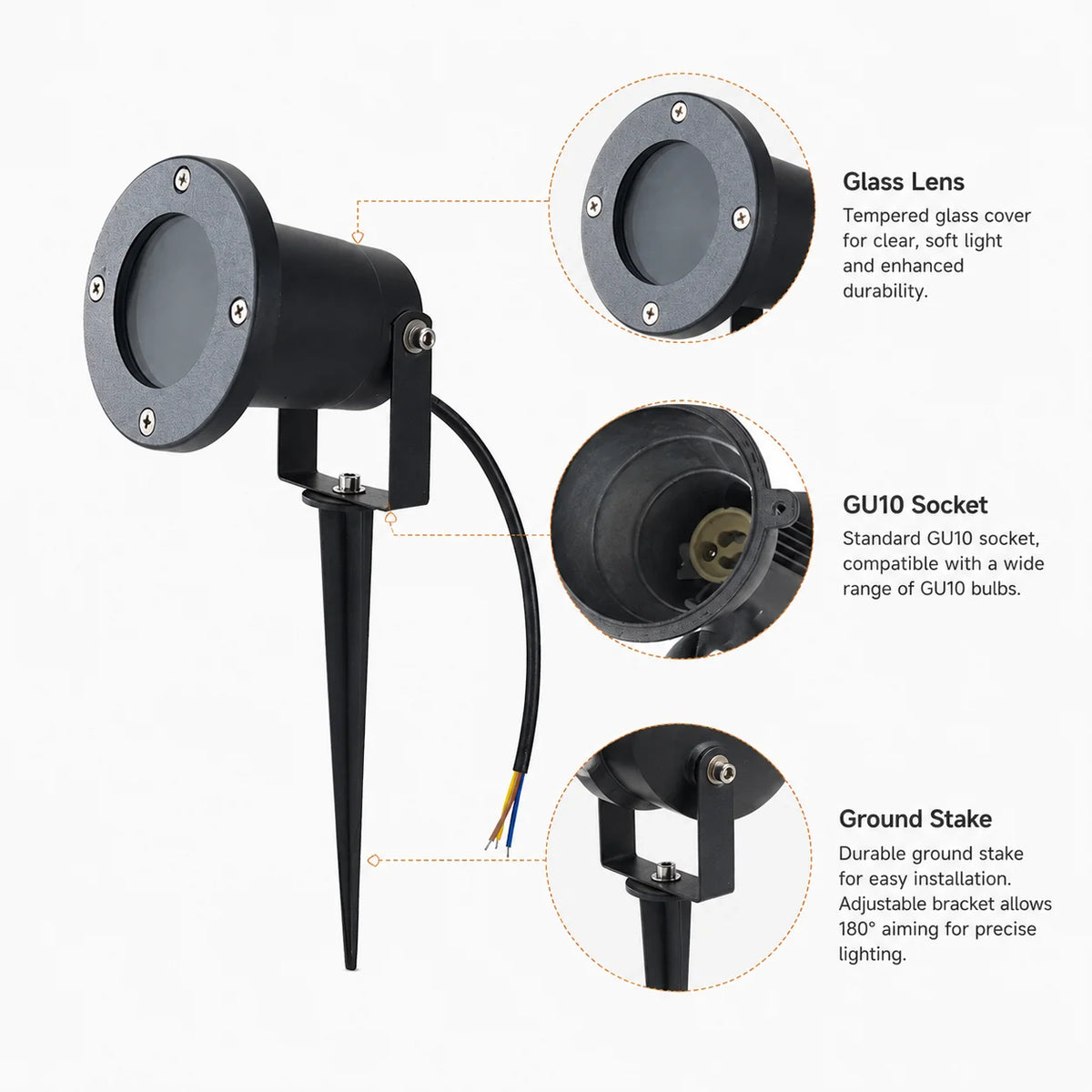 spot jardin extérieur moderne épingle sol verre trempé ip65 led 3000k 4000k 6000k 7w