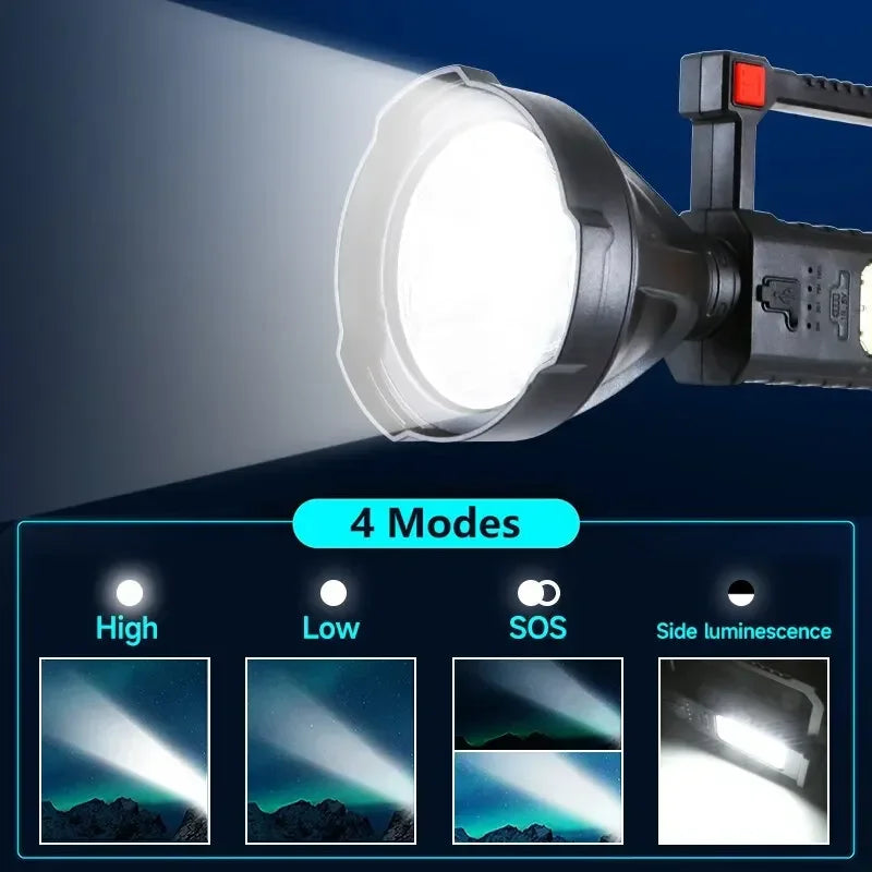 lampe torche rechargeable led noire moderne câble adaptateur usb intense