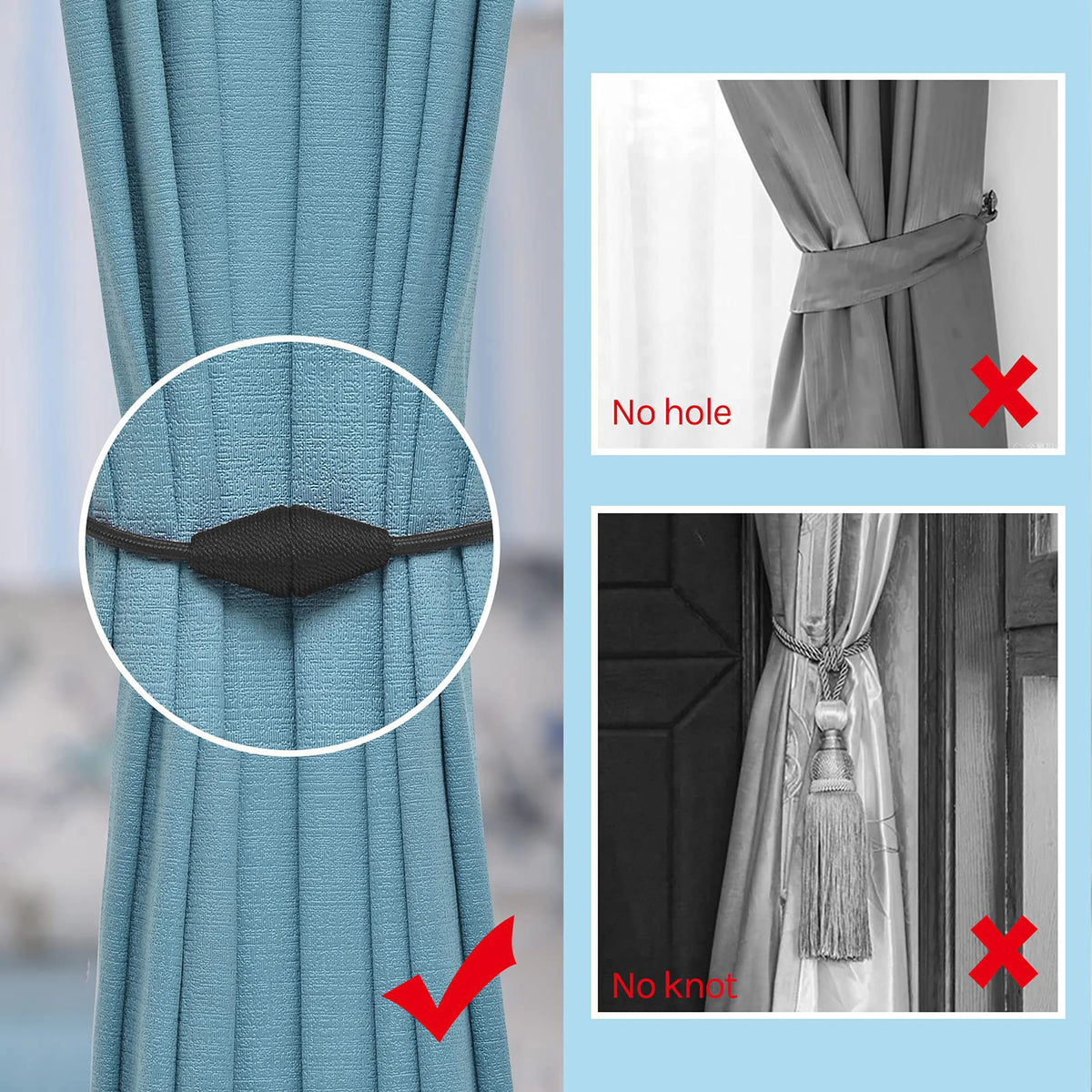rideau polonais moderne ruban fenêtre noir tissé opaque clips magnétiques 48cm