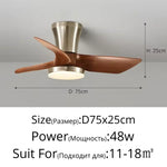 ventilateur moderne led télécommande lumière marron bois pales argentées minimaliste