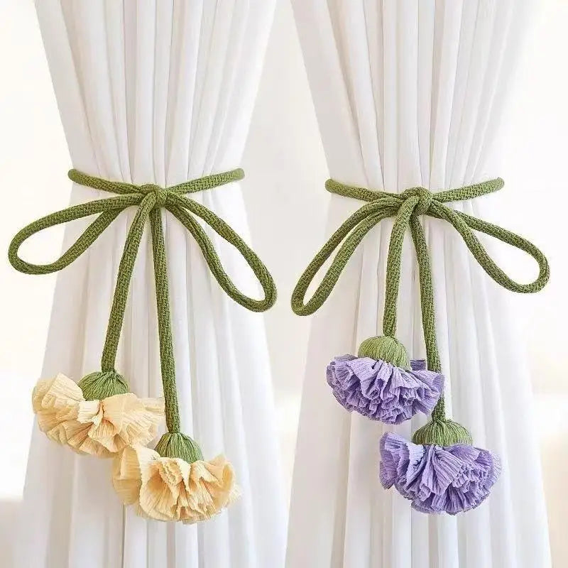 rideaux polonais ruban fleuri pompons vert blanc violet orange tissu artisanal opacité chambre enfants