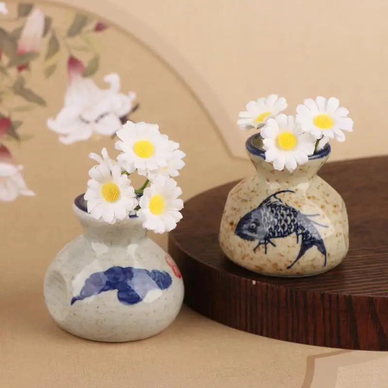 vases céramique artisanal poissons fleurs blanc bleu rouge vert