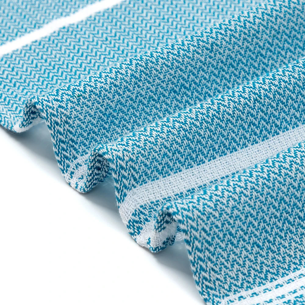 serviette plage coton rayée bleu clair rose franges rapide absorption moderne rustic