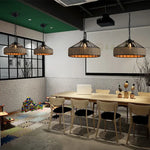 lampe suspendue industrielle corde naturelle marron clair métal structure ajustable salon chambre