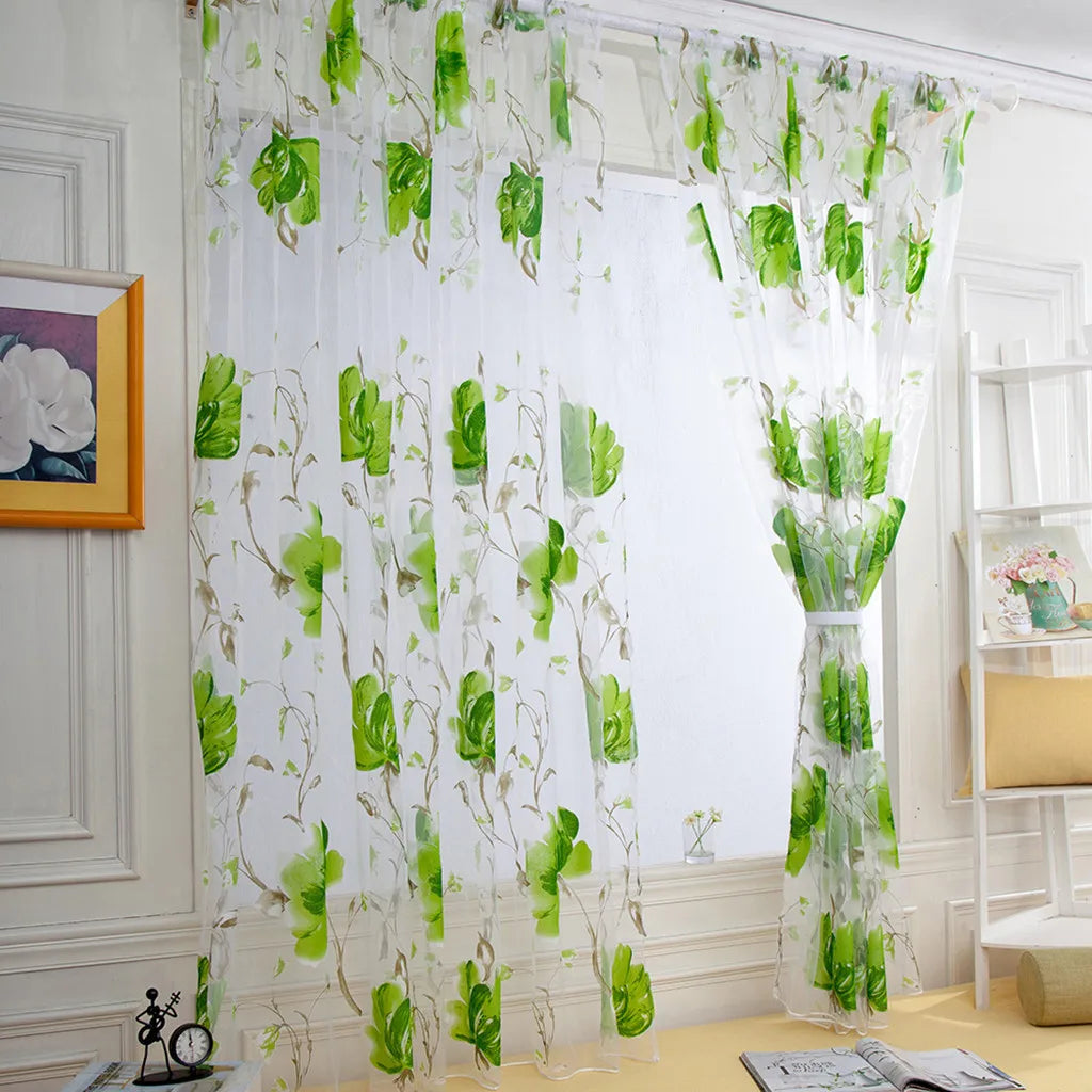 rideaux tulle motifs floraux pastorale translucides couleurs vives champêtre tringle rideau intérieur decoration