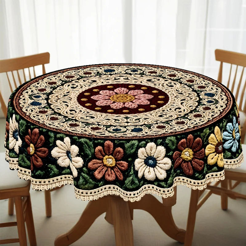 nappe fleur broderie traditionnelle imperméable lavable extérieur mariage fête rectangle round