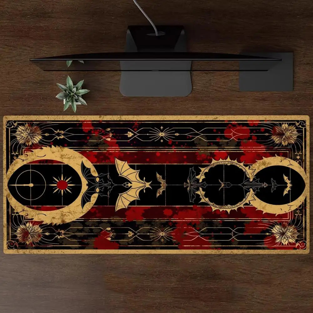 tapis souris noir floral cercles dorés antiderapante caoutchouc art déco gaming protection