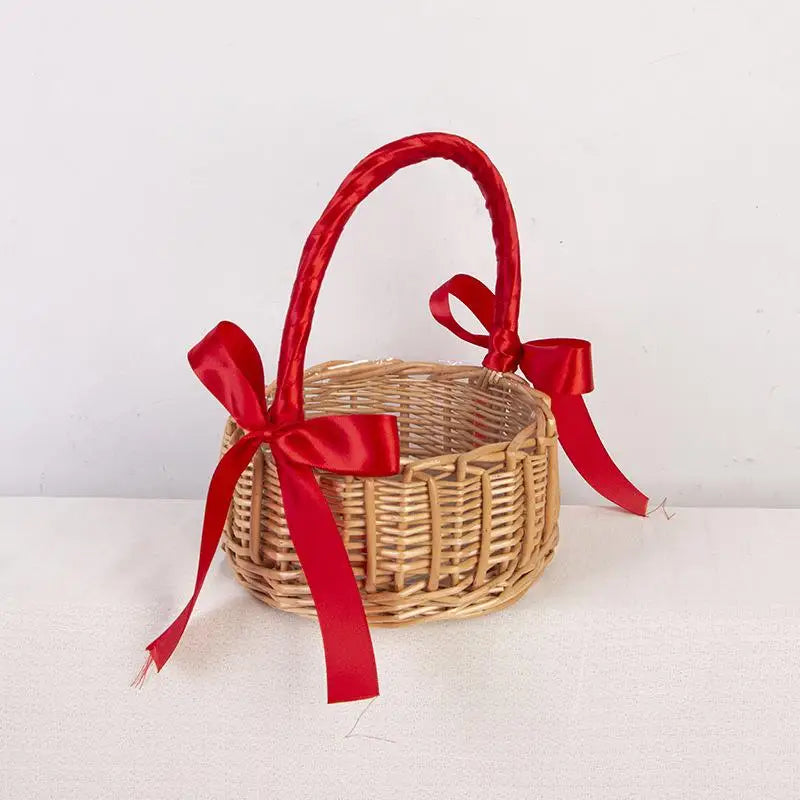 panier rangement tressé bambou anse rubans colorés rustique décor maison filles