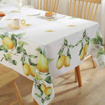 nappe imperméable citron feuilles vertes fond blanc moderne printemps été rectangle réutilisable polyester maison