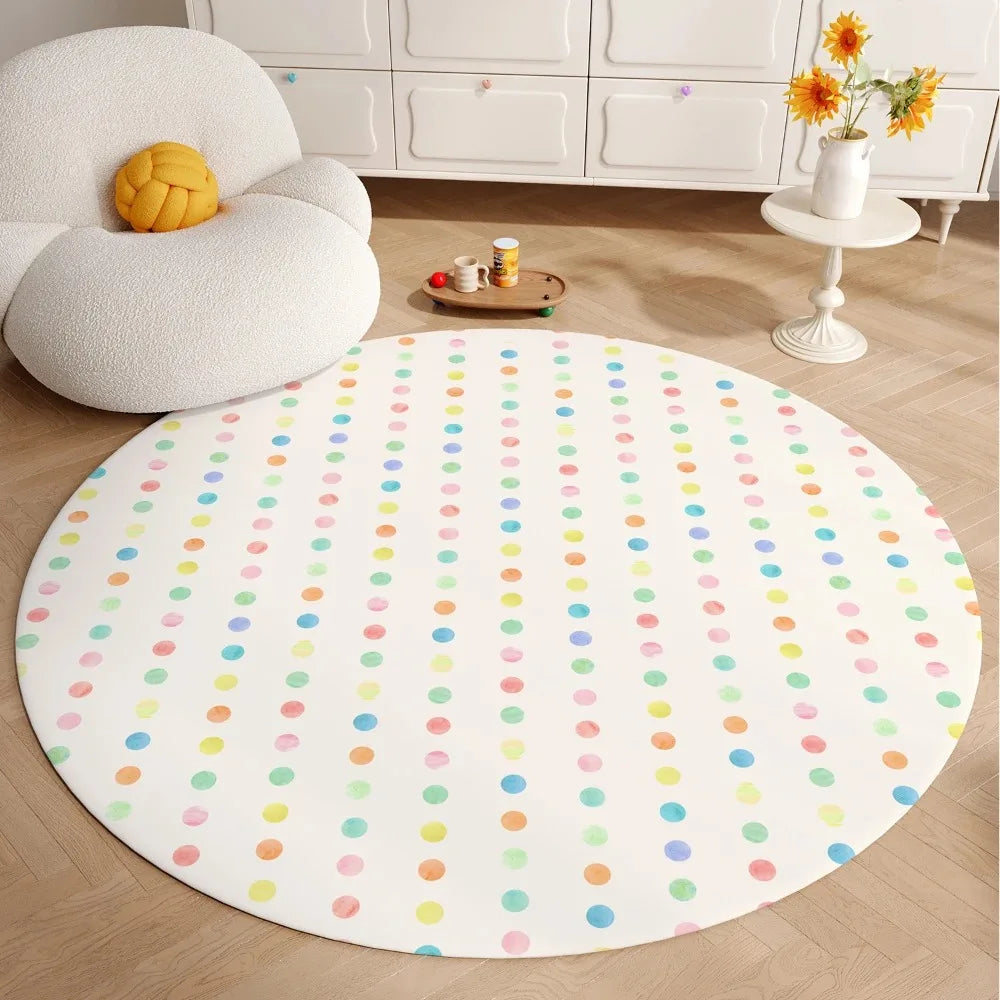tapis rond carreaux colorés moderne enfantin bleu blanc rose vert polyester antidérapant chambre salon