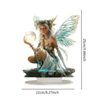 statue elfe féerique décoration table transparente ailes lumineuses motifs végétaux base blanche chambre